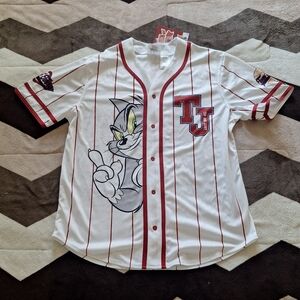 Tom And Jerry Baseball Jersey Men's Medium Poly Button Short Sleeve